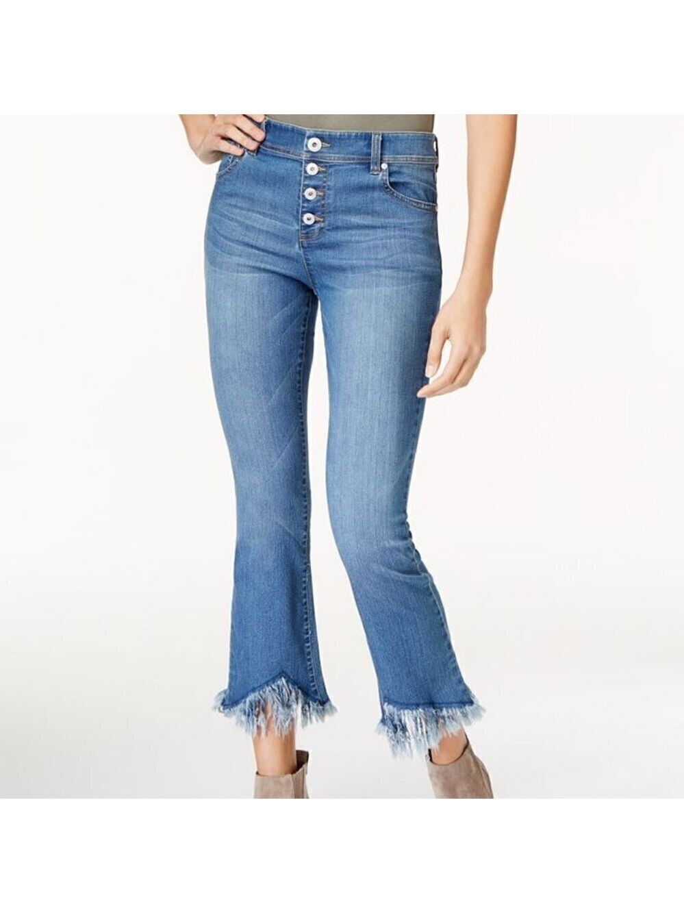 INC International Concepts Women's Cropped Fringe Trim Jeans Blue Size 0